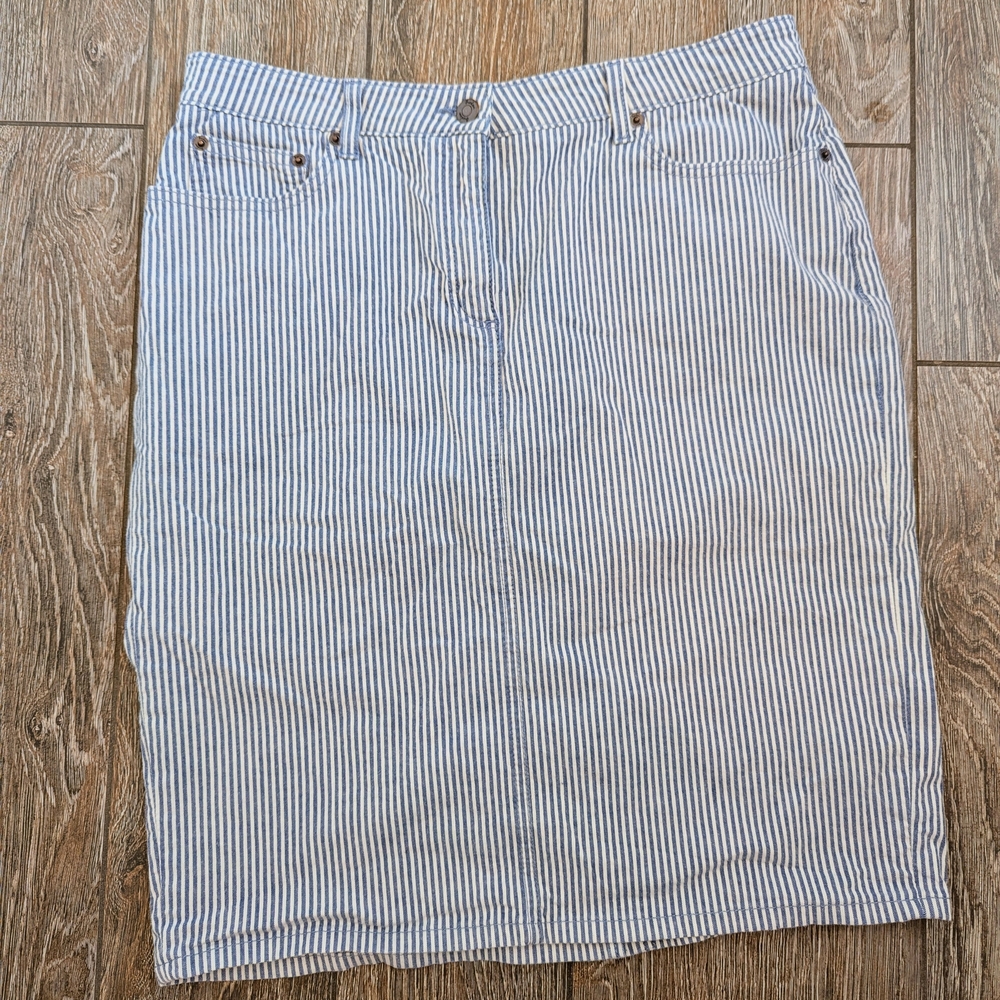 Boden Blue and White Striped Pencil Skirt